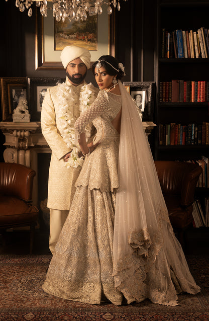 Ivory Silk Sherwani with Gold Button Detailing