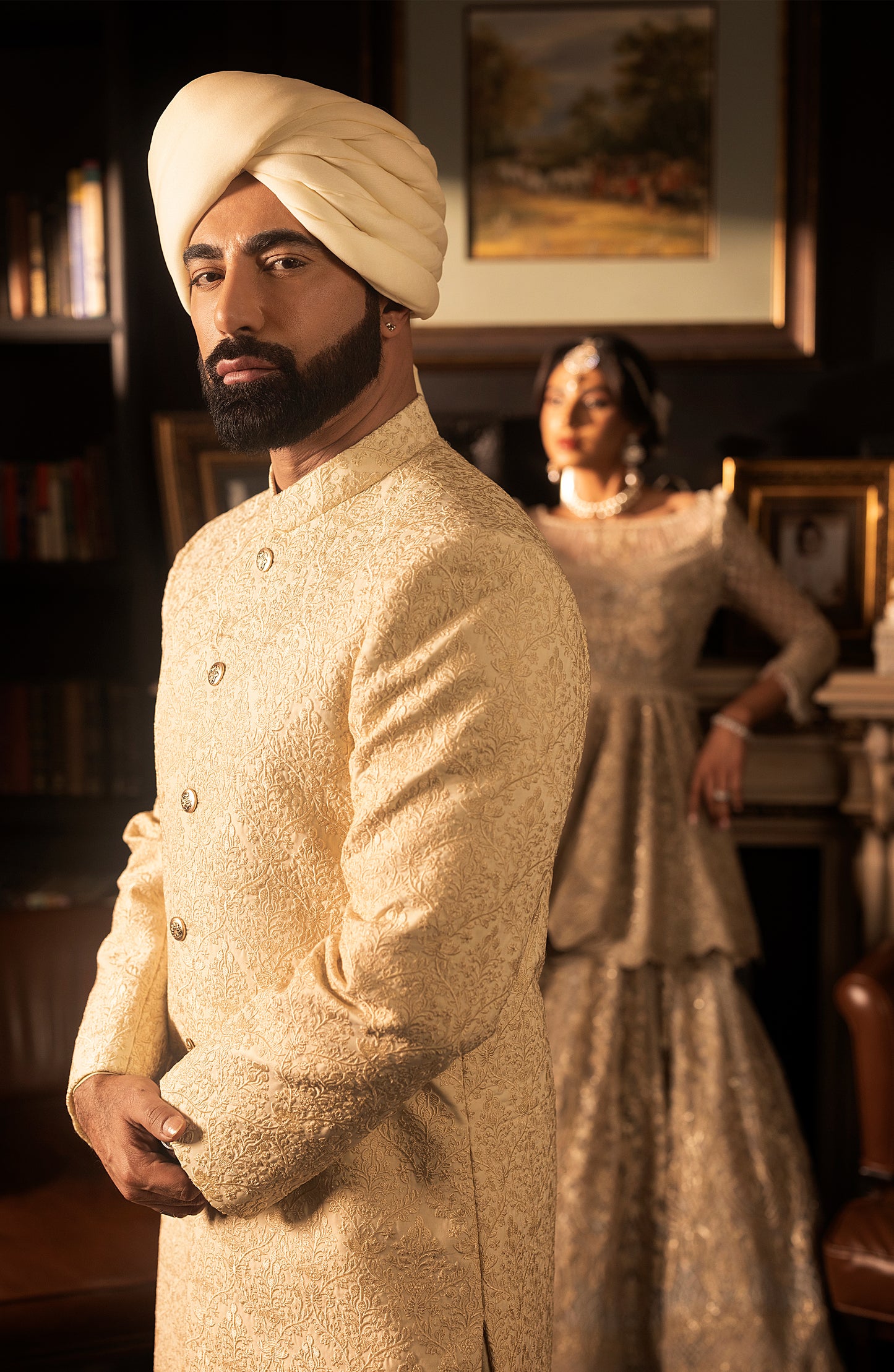 Ivory Silk Sherwani with Gold Button Detailing