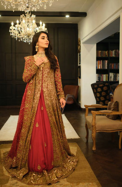 Bridal Handcrafted Gown with Intricate Work Paired with a Dupatta