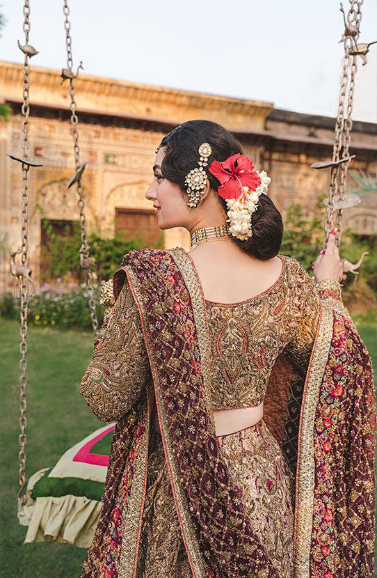 Bridal Traditionally Embroidered Lehenga Choli with Dupatta in Net
