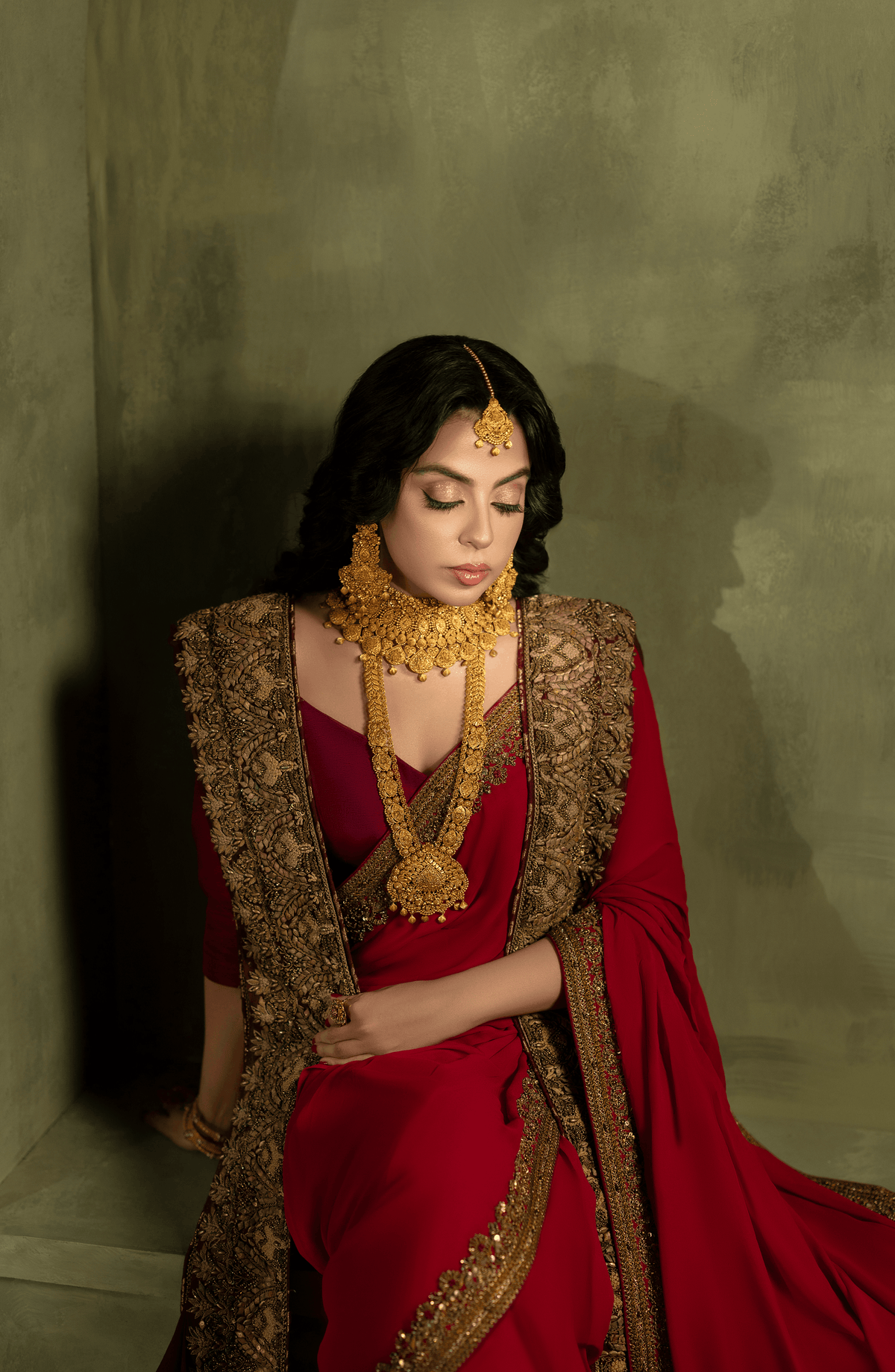 Chiffon Saree with Burgandy Blouse and Dupatta