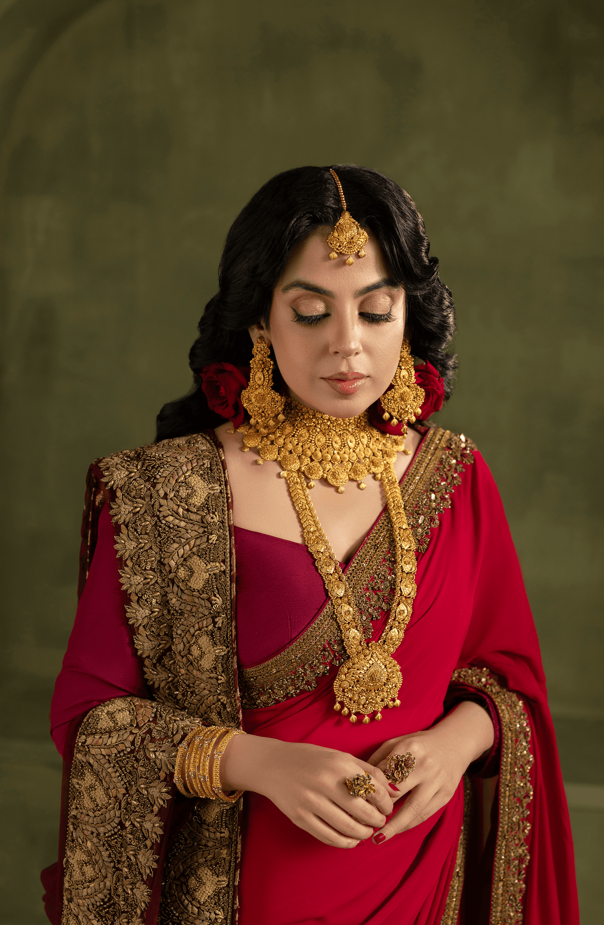 Chiffon Saree with Burgandy Blouse and Dupatta