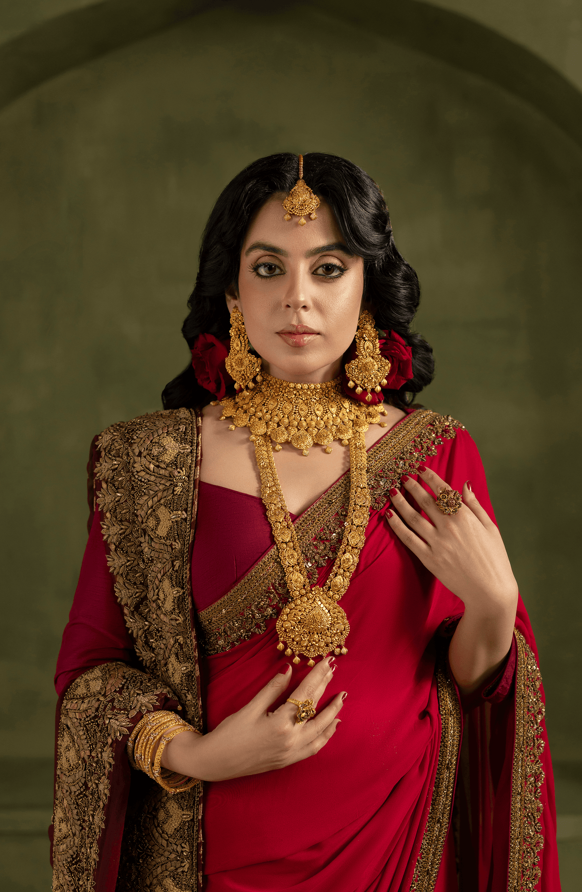 Chiffon Saree with Burgandy Blouse and Dupatta