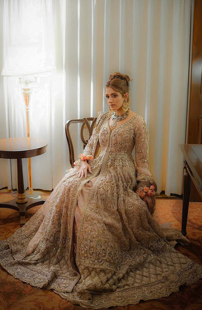 Rose Pink Floor-length Gown with Ombré Lehenga