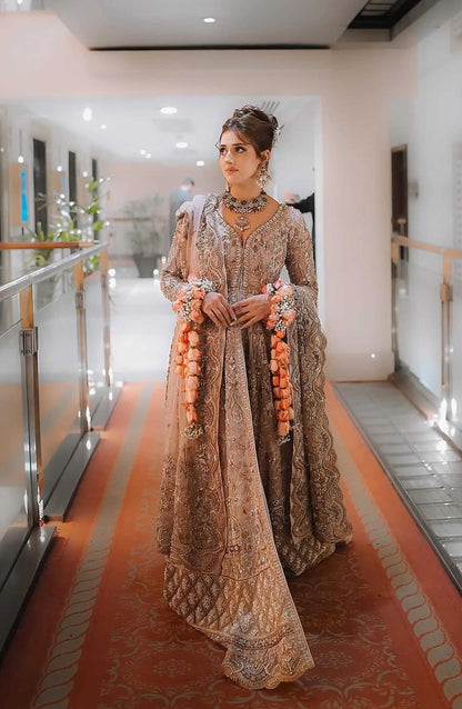 Rose Pink Floor-length Gown with Ombré Lehenga