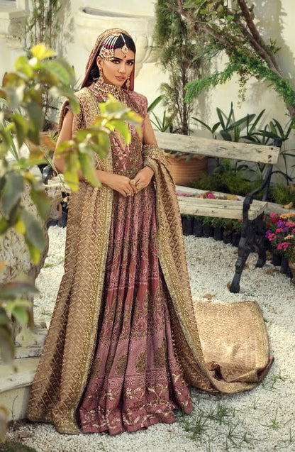 Bridal Floor Length Gown with Gold Work and Pure Silk Embroidery