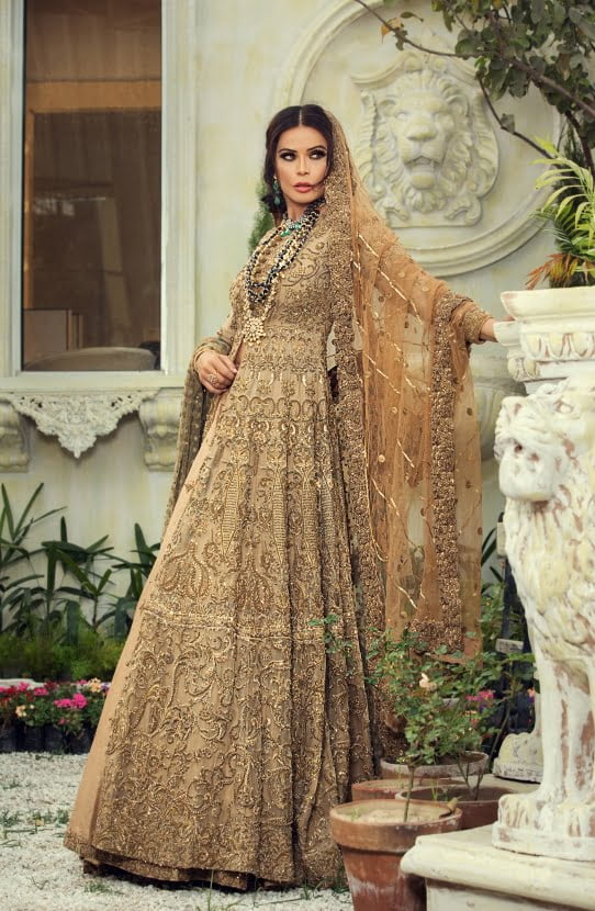 Bridal Timeless Front Open Gown paired with Lehenga