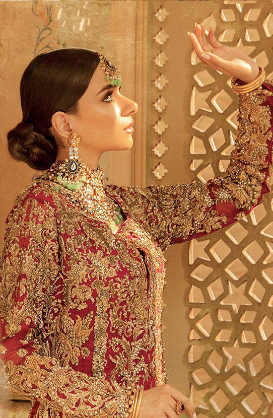 Bridal Front Open Shirt and Lehenga in Parisian Embroidery with a Dupatta