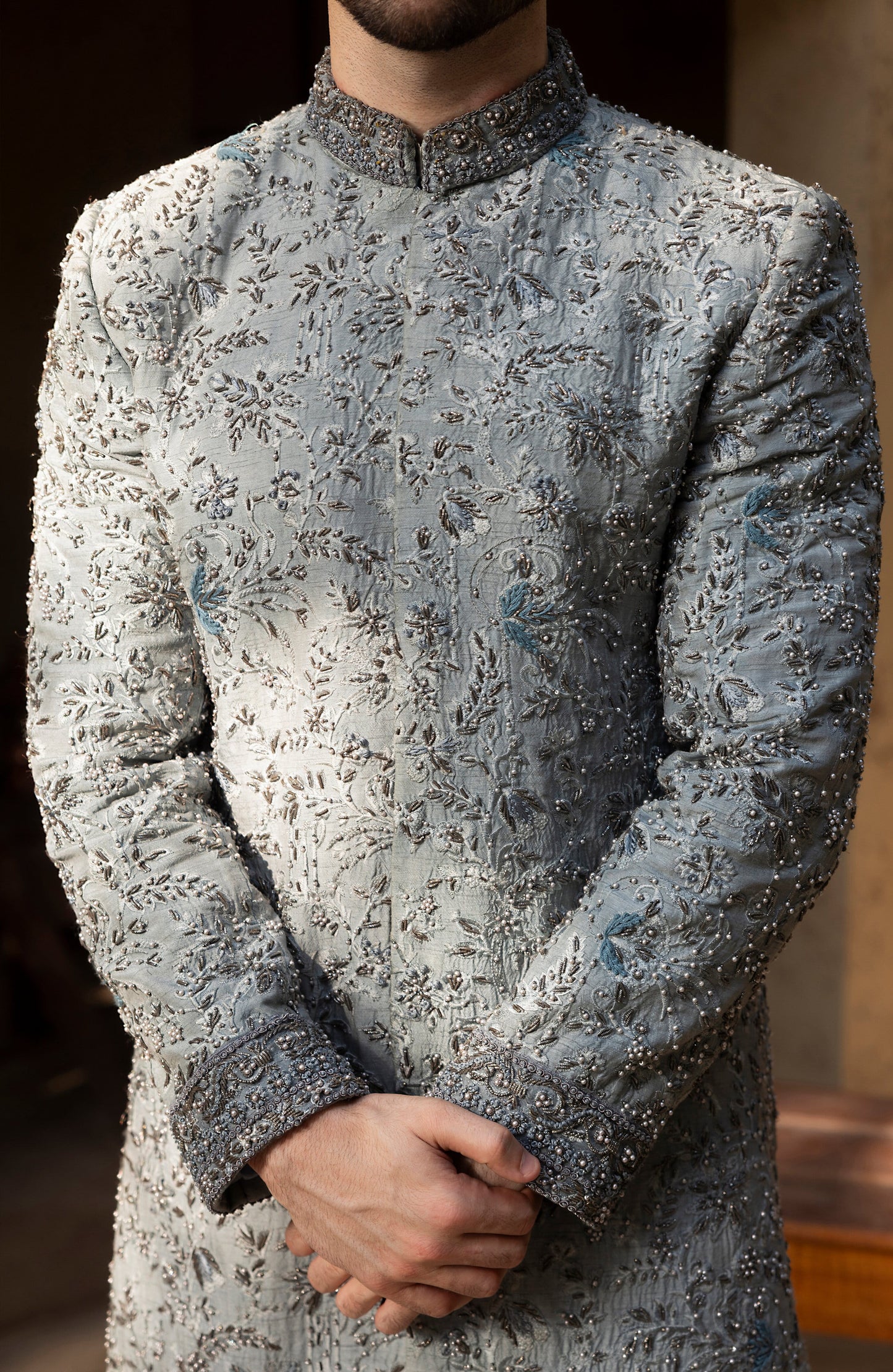 Nawab-e-Zar – Frosted Grey Sherwani