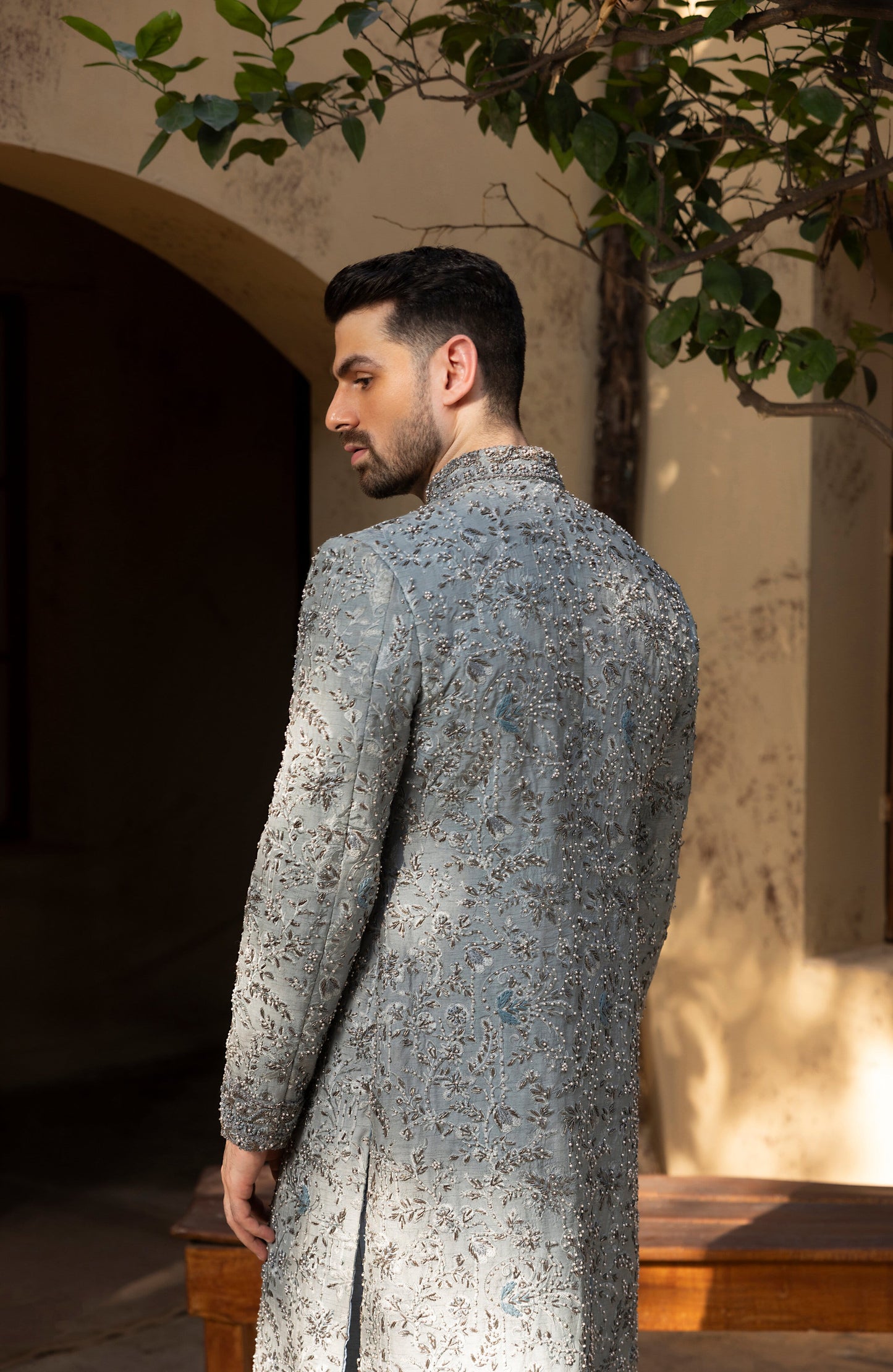 Nawab-e-Zar – Frosted Grey Sherwani