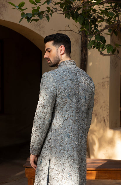 Nawab-e-Zar – Frosted Grey Sherwani