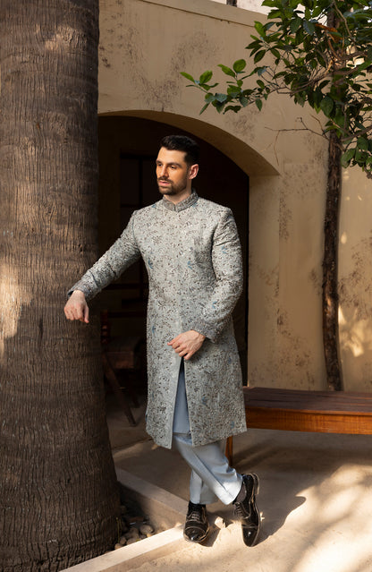 Nawab-e-Zar – Frosted Grey Sherwani