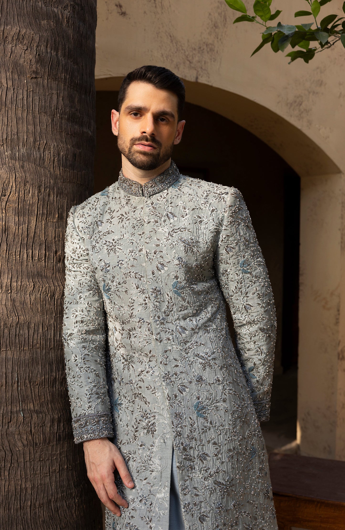Nawab-e-Zar – Frosted Grey Sherwani
