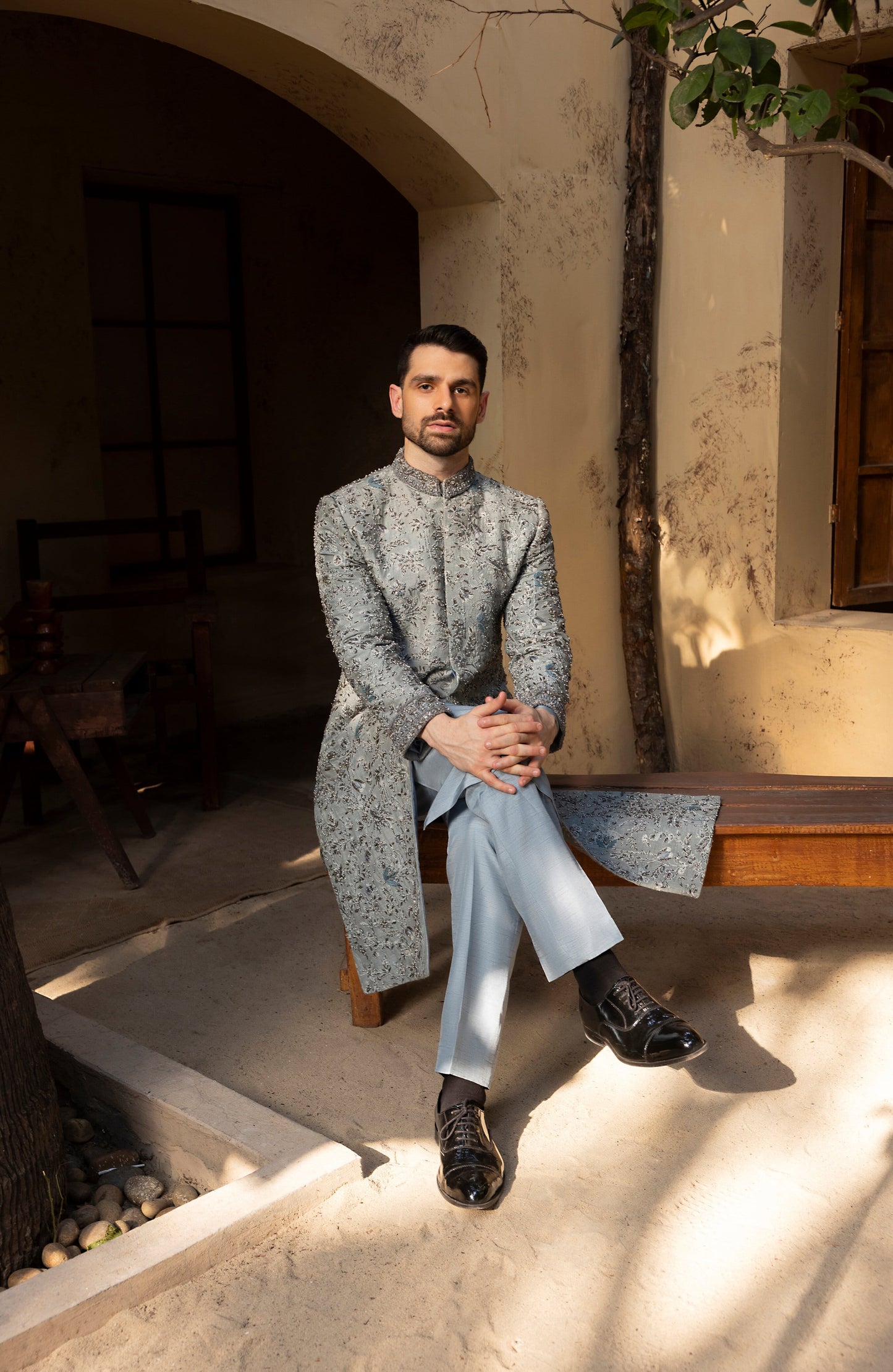 Nawab-e-Zar – Frosted Grey Sherwani