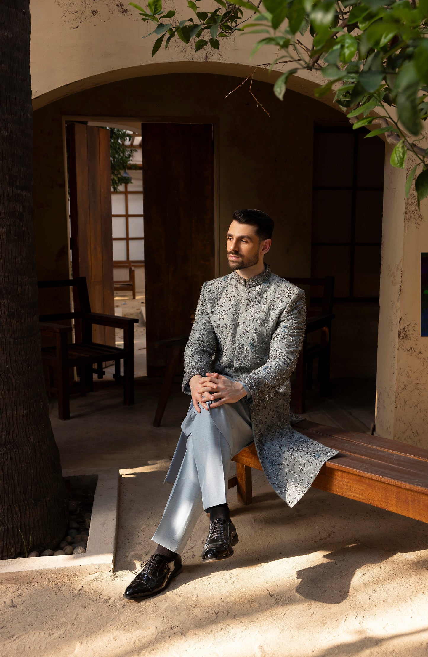 Nawab-e-Zar – Frosted Grey Sherwani