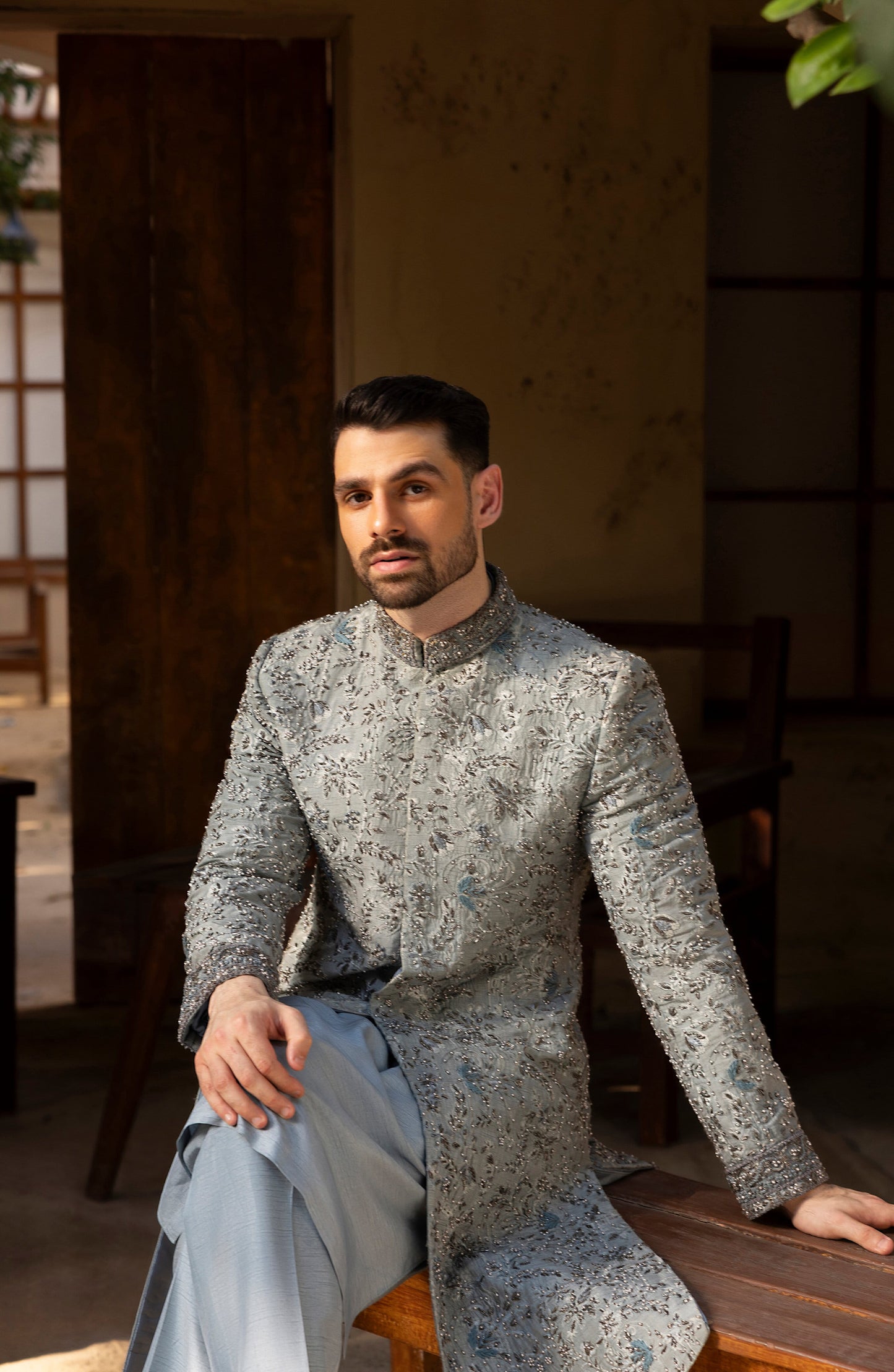 Nawab-e-Zar – Frosted Grey Sherwani