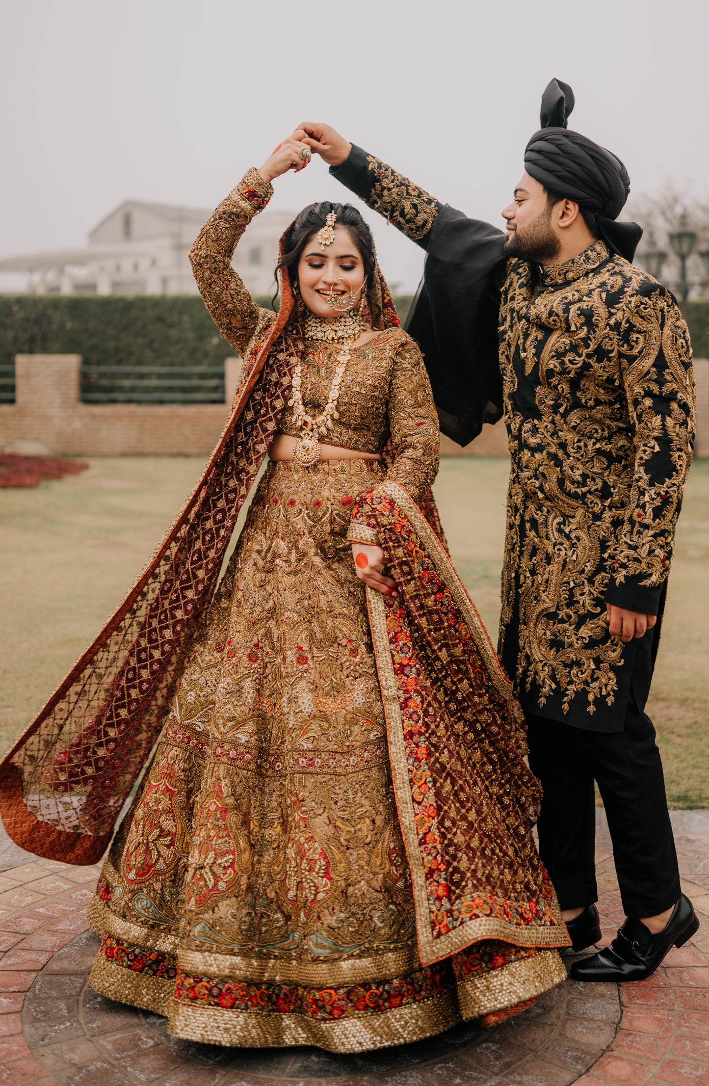 Aroob Jatoi wearing HSY Bridal dress and Ducky bhai wearing HSY designer Sherwani