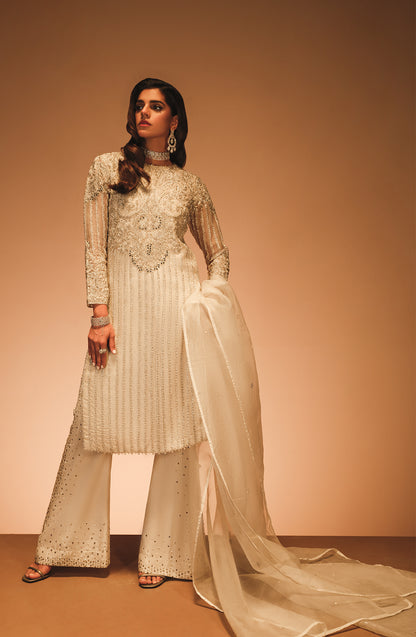 Aaina - Pearl White Straight Shirt Paired with Palazzo Pants