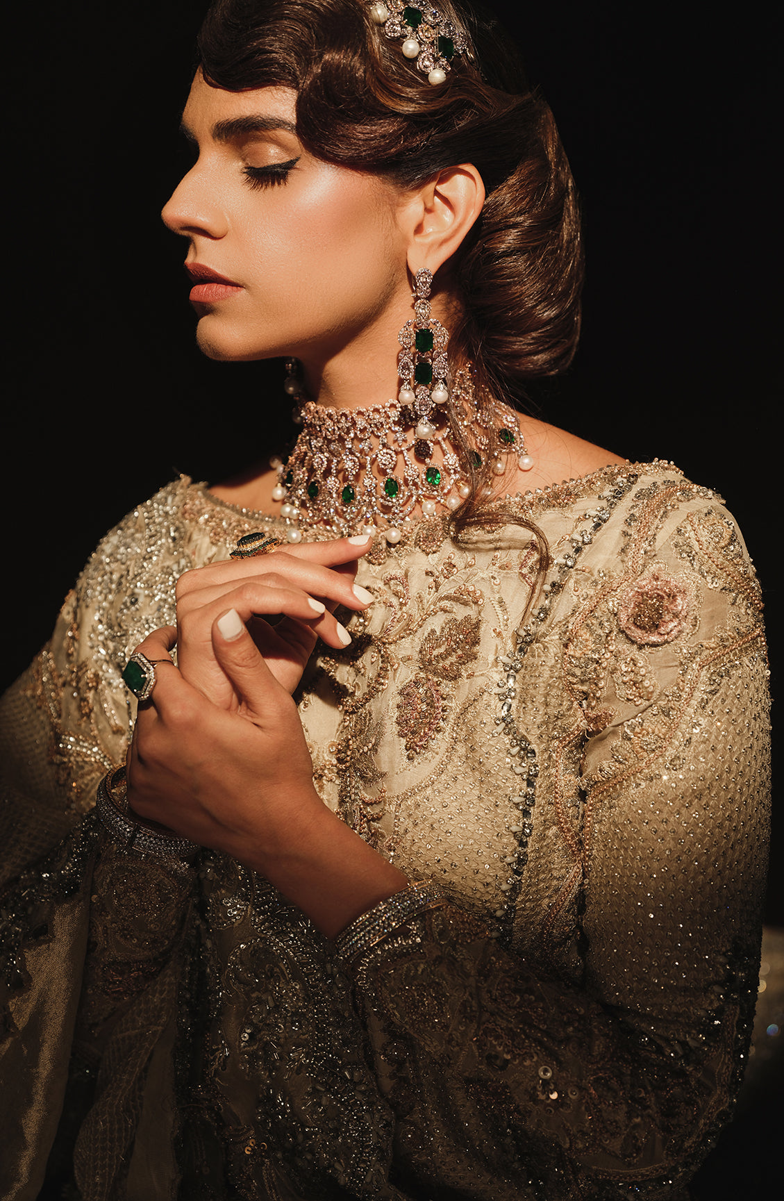 Andaaz - Bridal Shirt in French Beige Paired with a Farshi Gharara