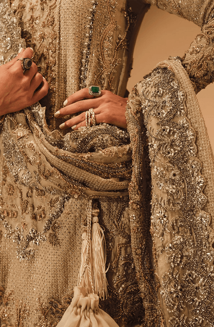 Andaaz - Bridal Shirt in French Beige Paired with a Farshi Gharara