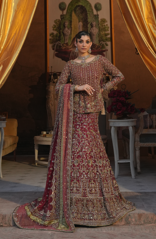 Burgundy pakistani wedding dress best sale