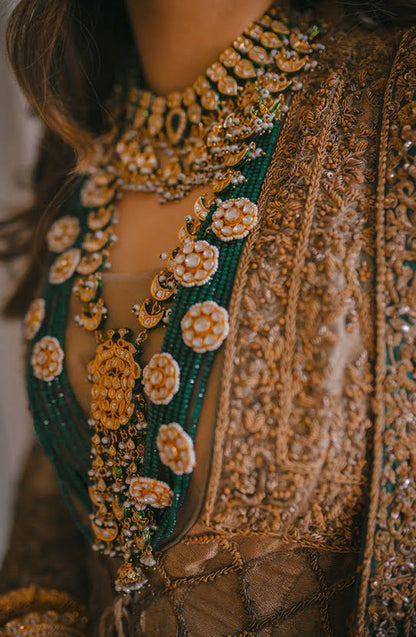Bridal Classic Embroidered Front-open Gown with a Lehenga