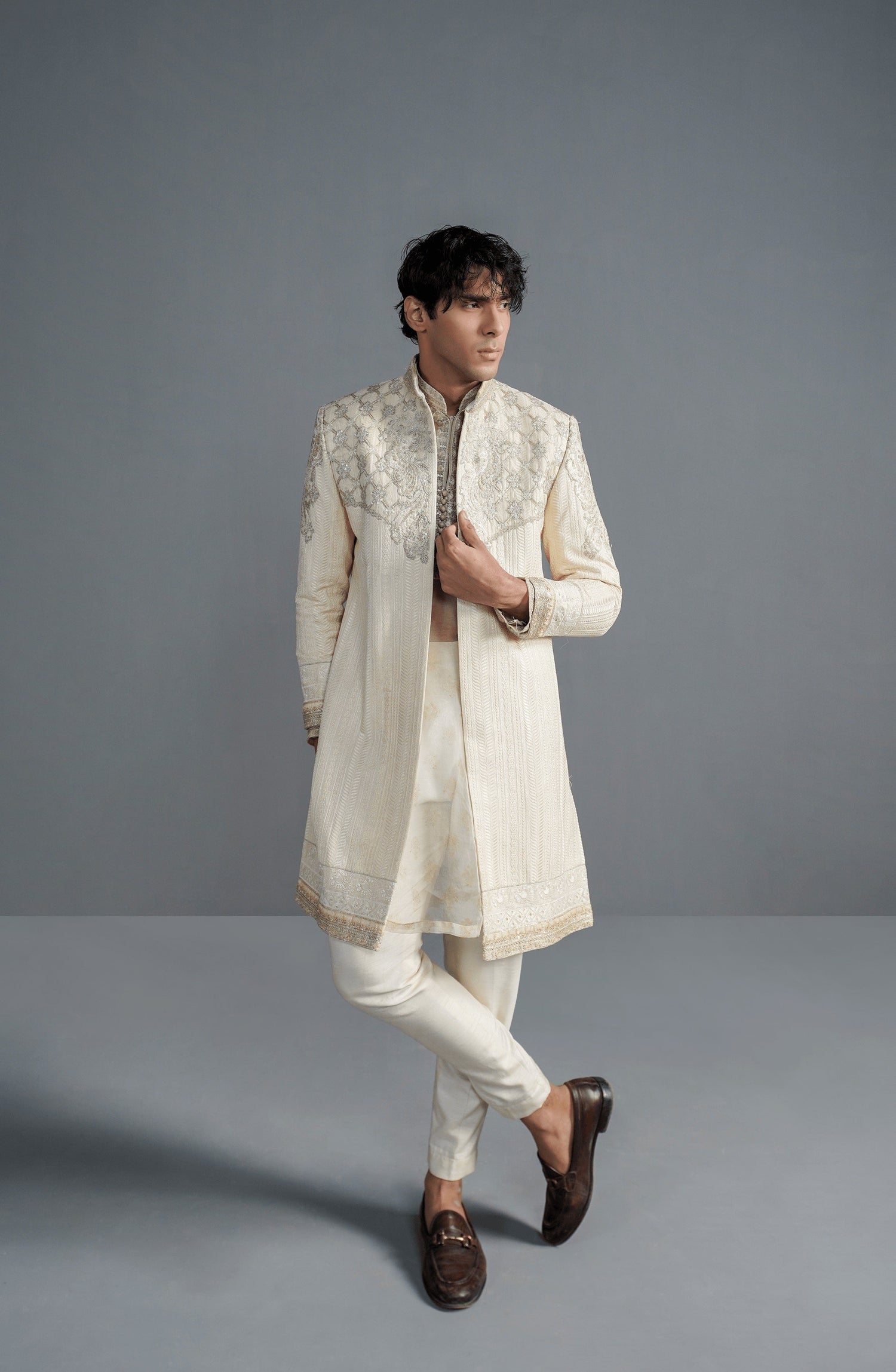Ivory Crème - Elegant Sherwani Ensemble