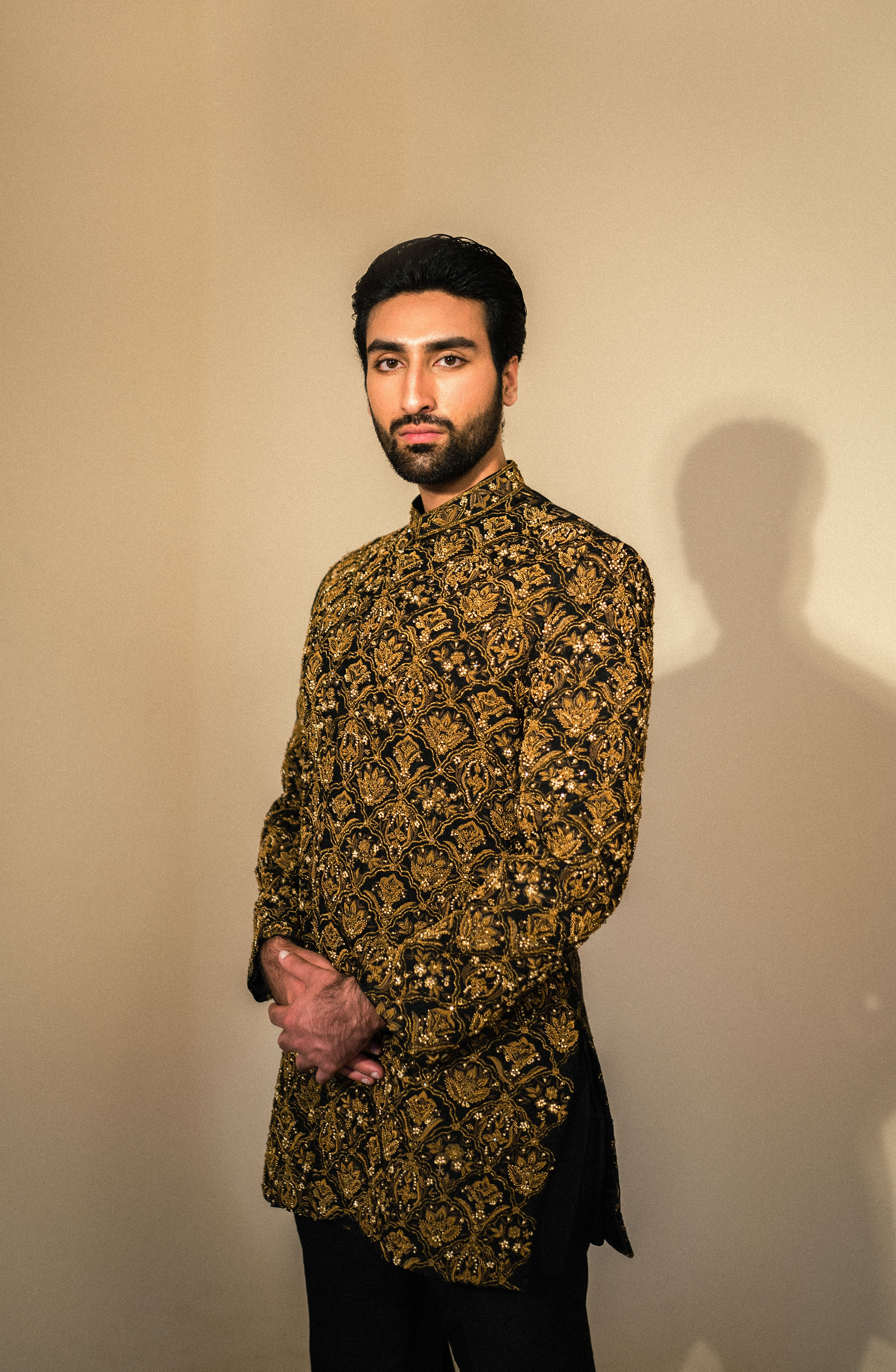 HSY Designer Black Sherwani with Matching Kurta and Pants 