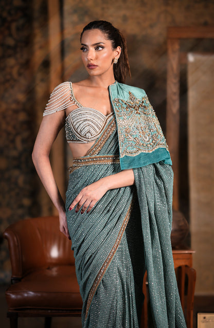 Tiffany Blue – Sequin Saree