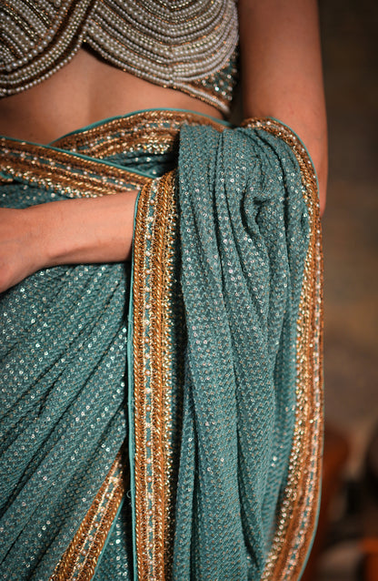 Tiffany Blue – Sequin Saree