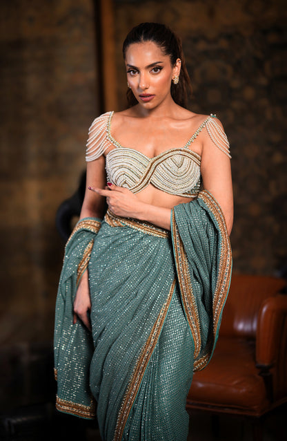 Tiffany Blue – Sequin Saree