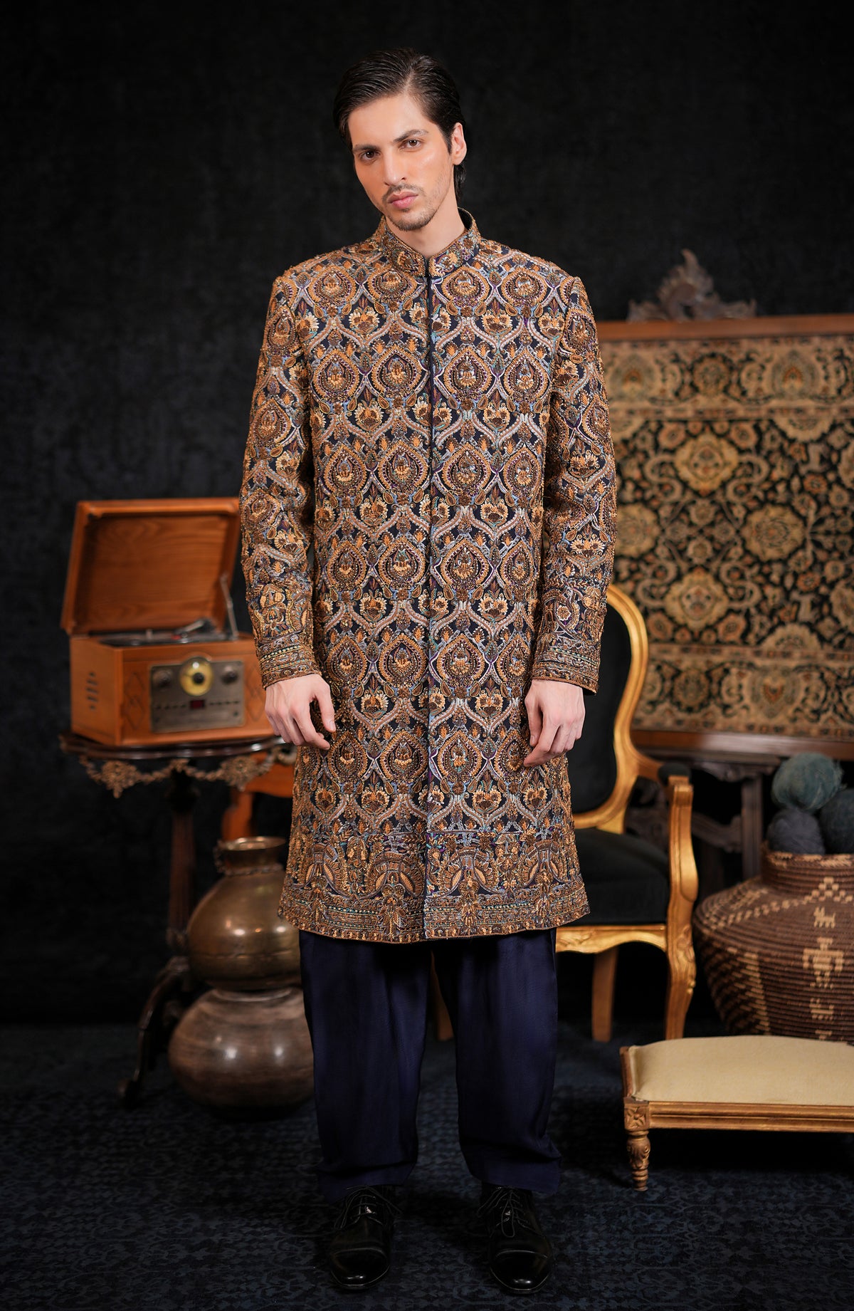HSY Shamsher Blue Sherwani