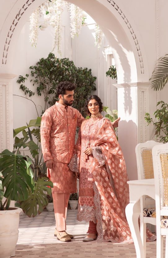 Embroidered Organza Shirt with Dupatta and Churidar Pajama