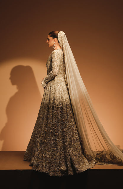 Khuwaab - Off-White Regal Bridal Gown with a Net Veil
