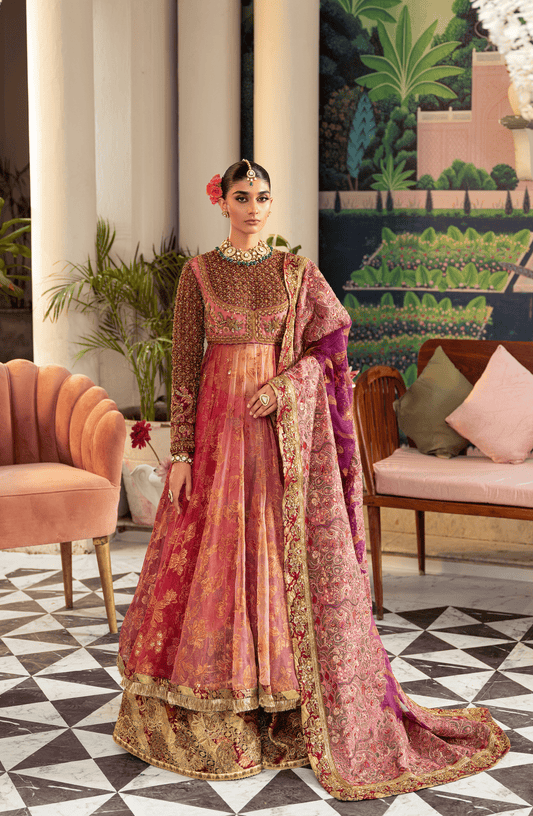 HSY Gulabo - Watermelon-Pink Peshwas with Azar Pants & Dupatta