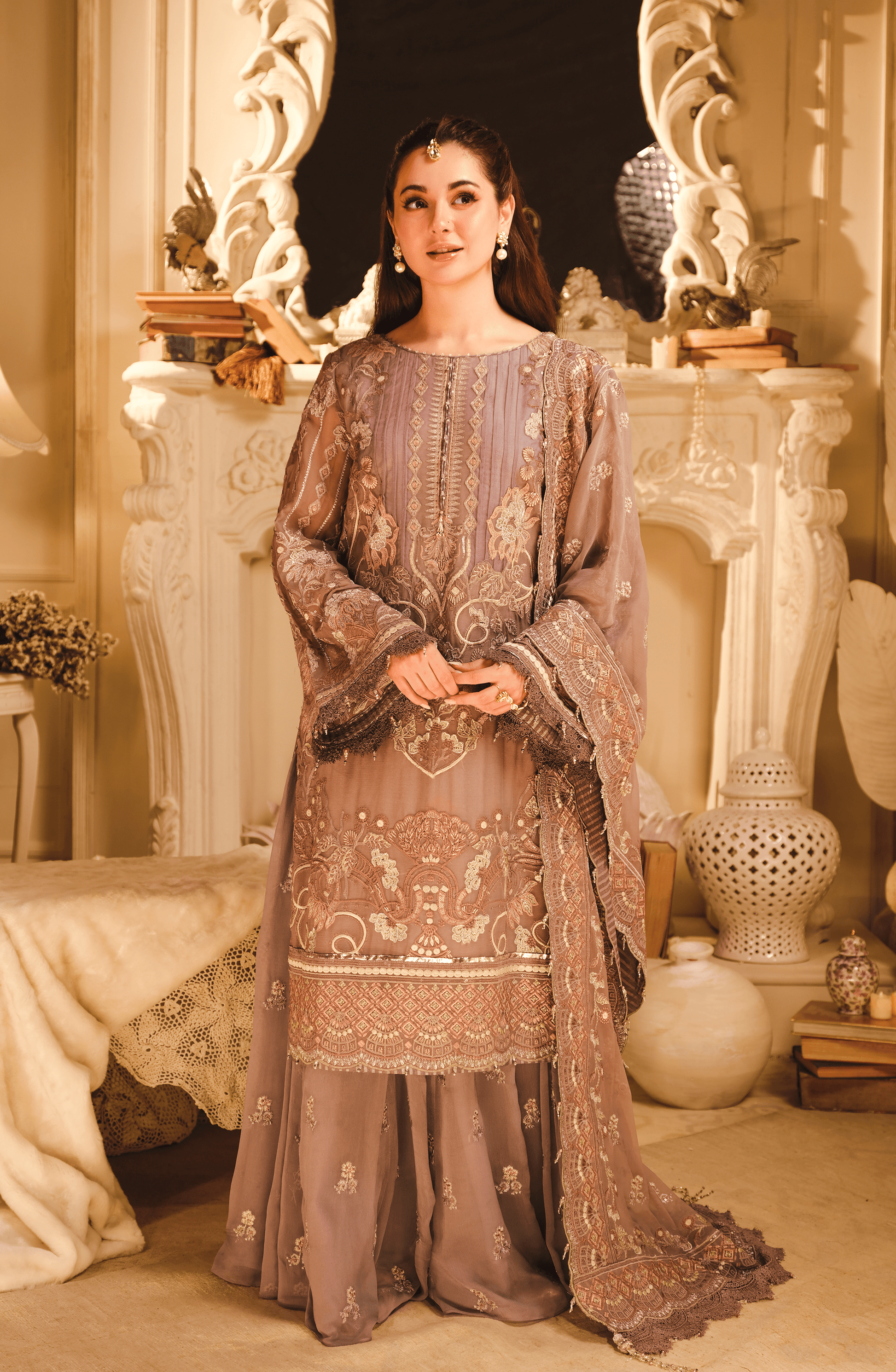 HSY Luxury Pret | Suroor - Embroidered Chiffon Ensemble (Unstitched)