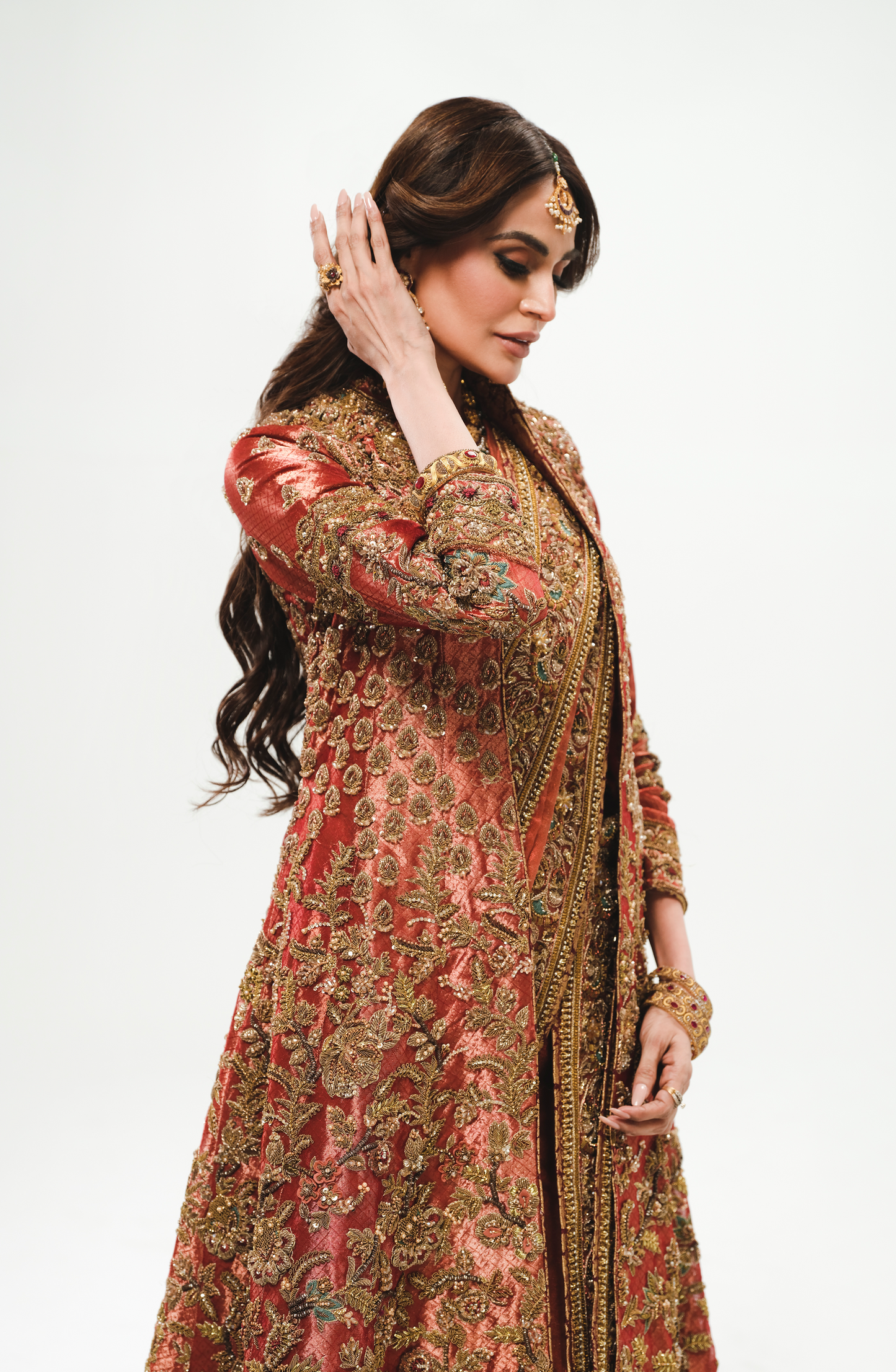 Mehreen Syed wearing Jacket, Blouse, Chooridar Pajamas, Dupatta.