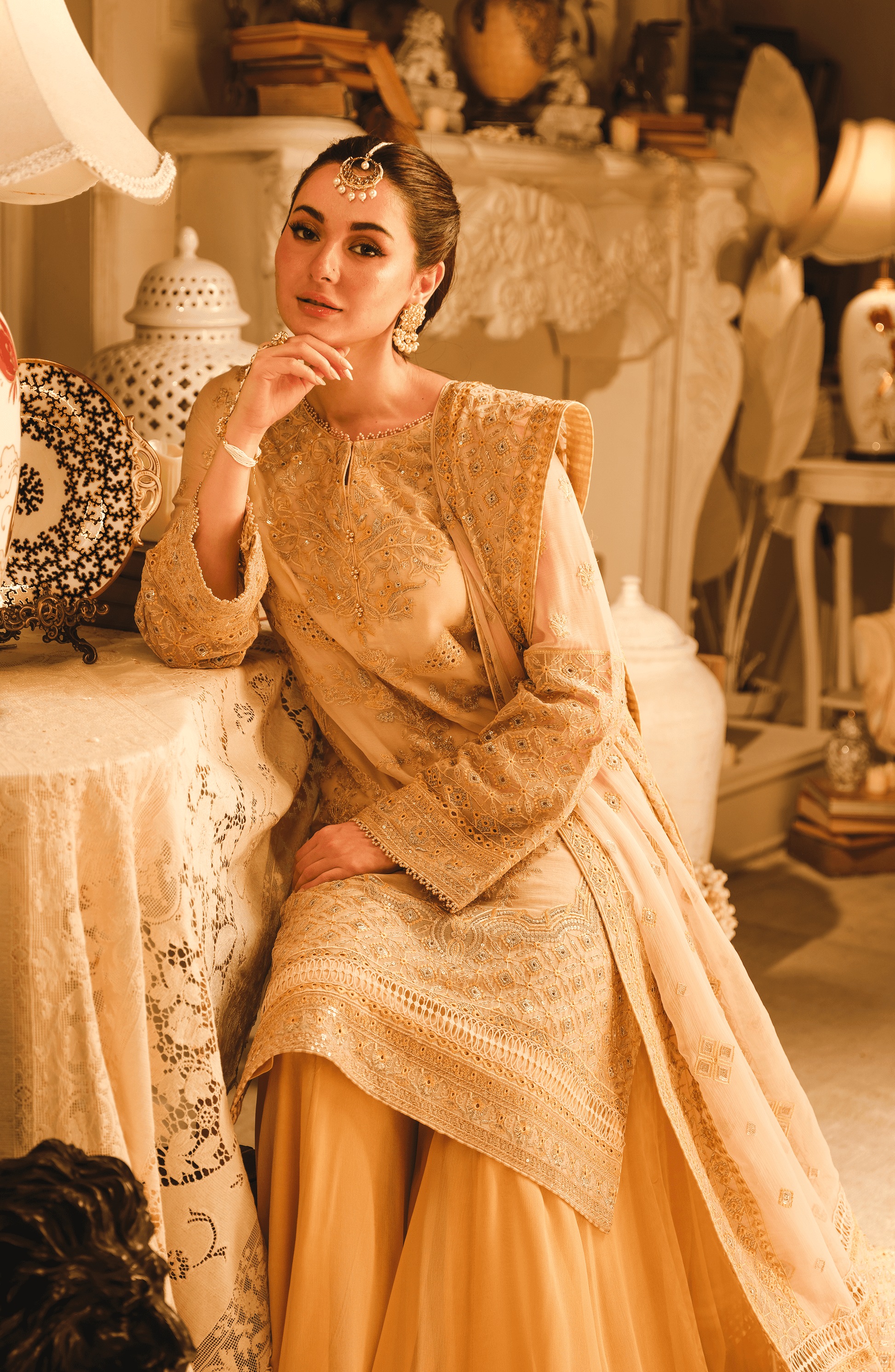 HSY Luxury Pre | Hoor - Embroidered Chiffon Ensemble (Unstitched)