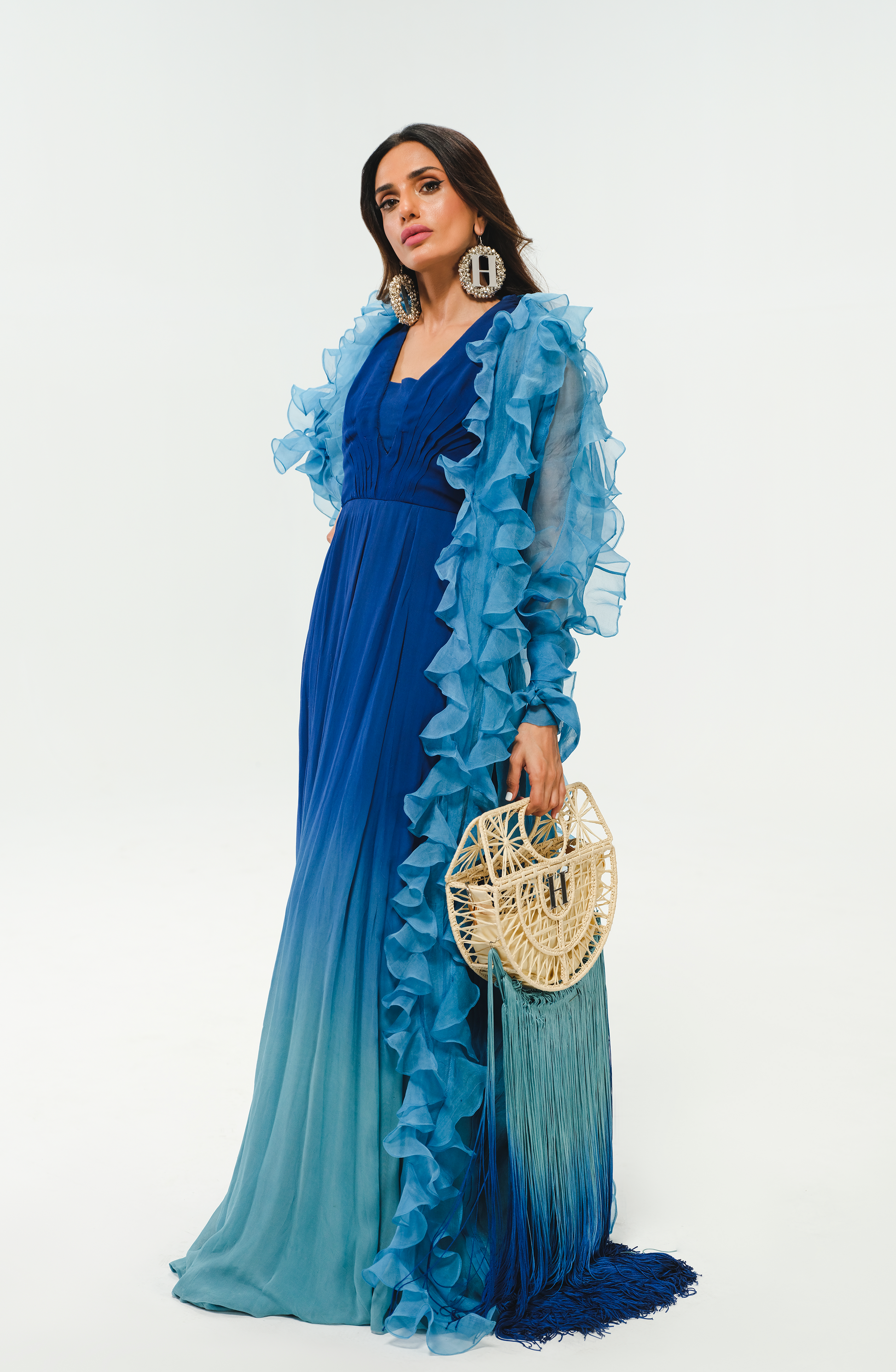 HSY | TIFI001 - Azure Blue Jacket and Gown Ensemble