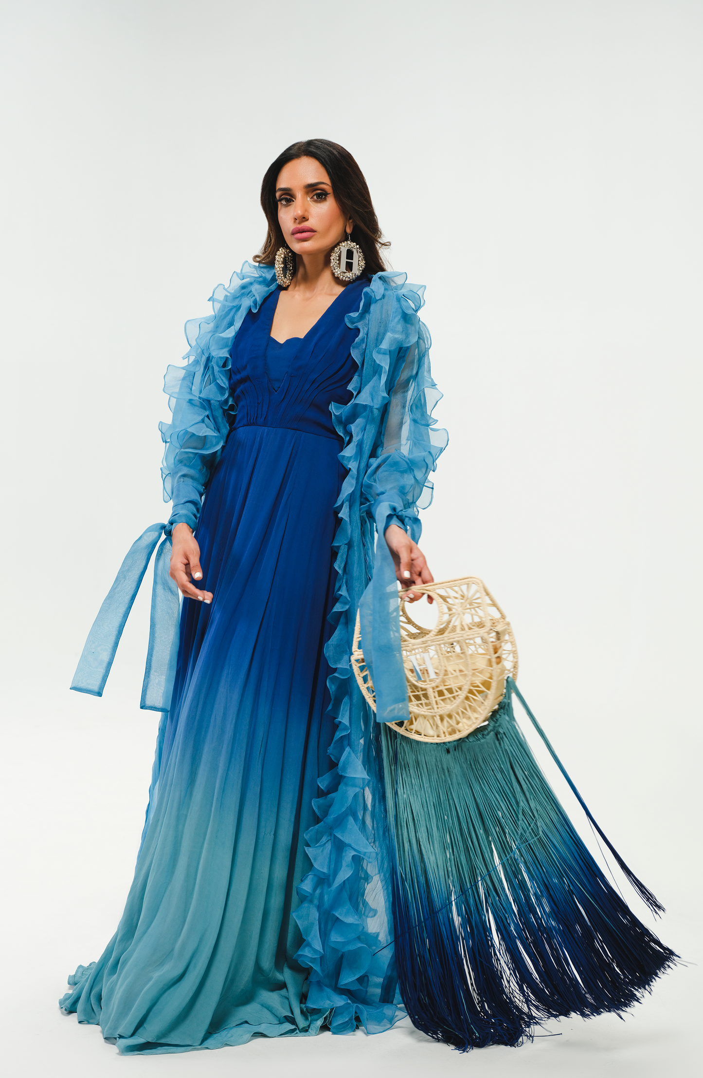 HSY | TIFI001 - Azure Blue Jacket and Gown Ensemble