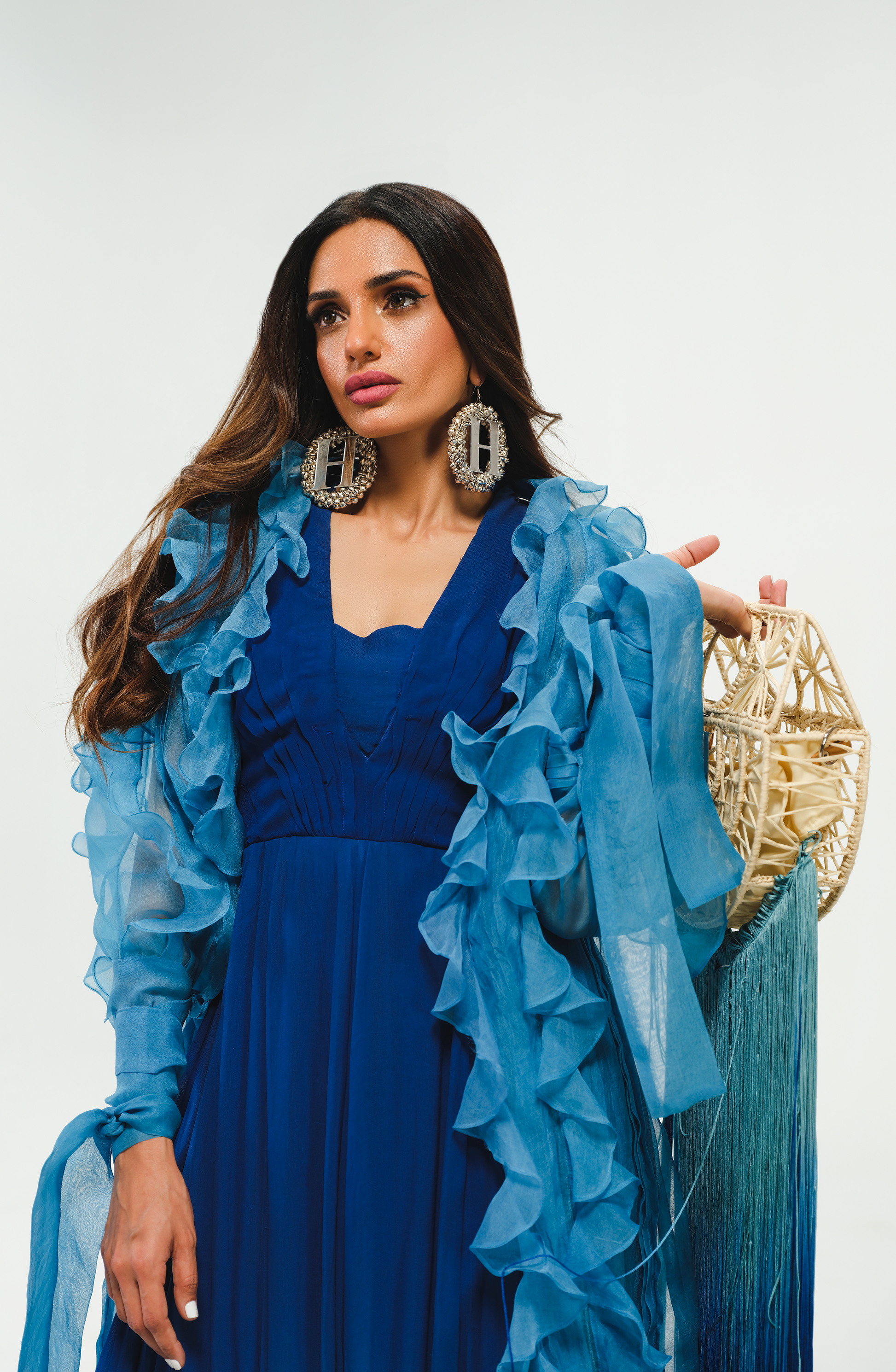 HSY | TIFI001 - Azure Blue Jacket and Gown Ensemble