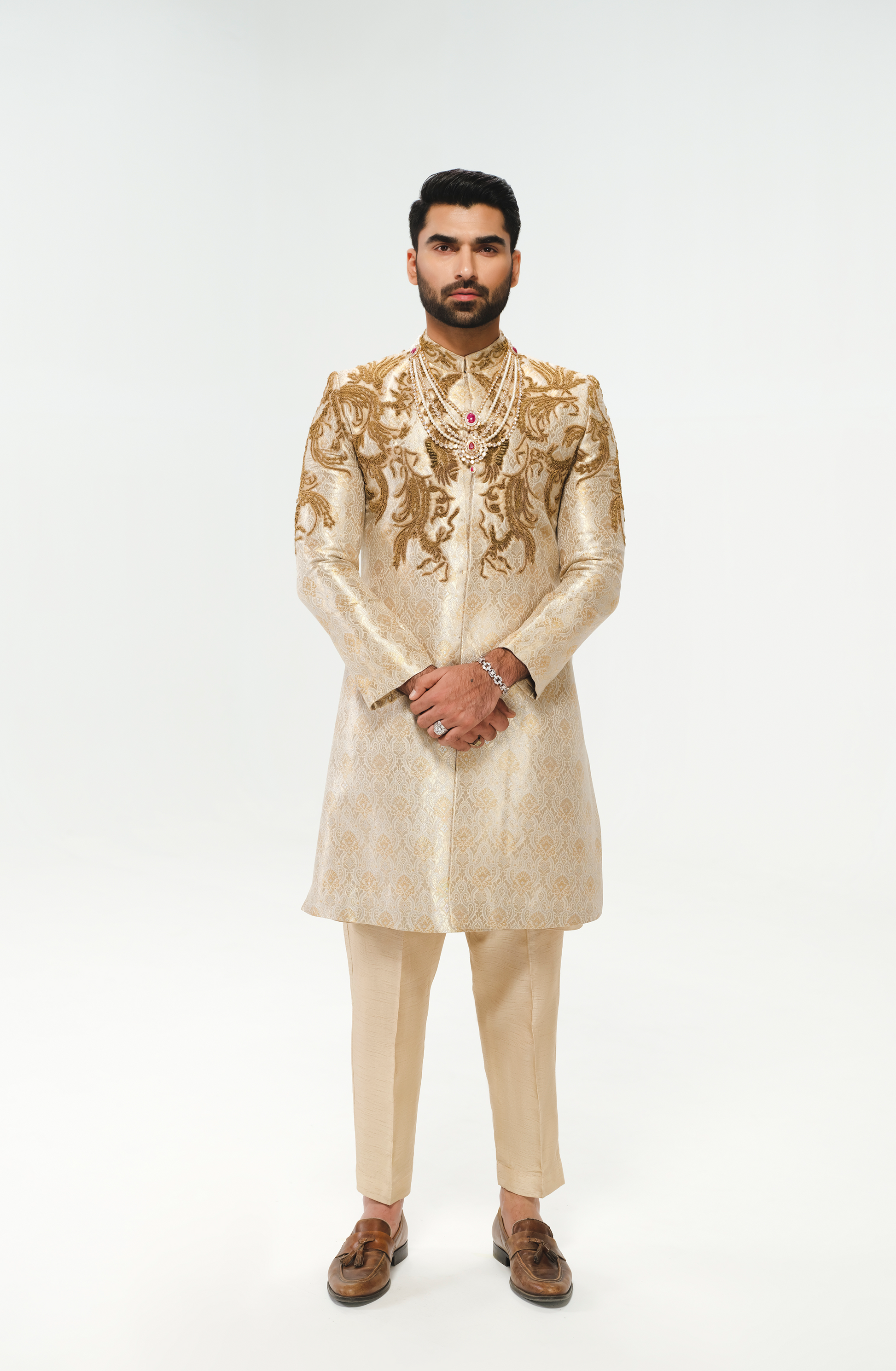 Rizwan Jaffery wearing Sherwani, Kurta and Pants.