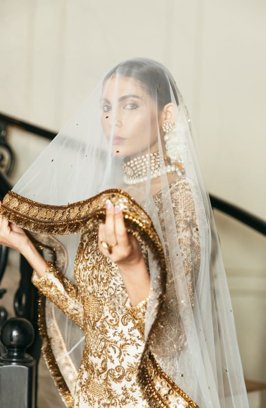 Bridal Scoop-back Mermaid Gown with a Trail and Net Mukesh Veil