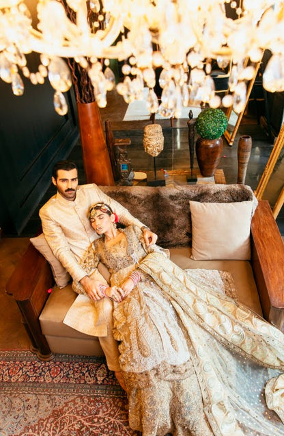 Angrakha Shirt Paired with a Lehenga and a Dupatta