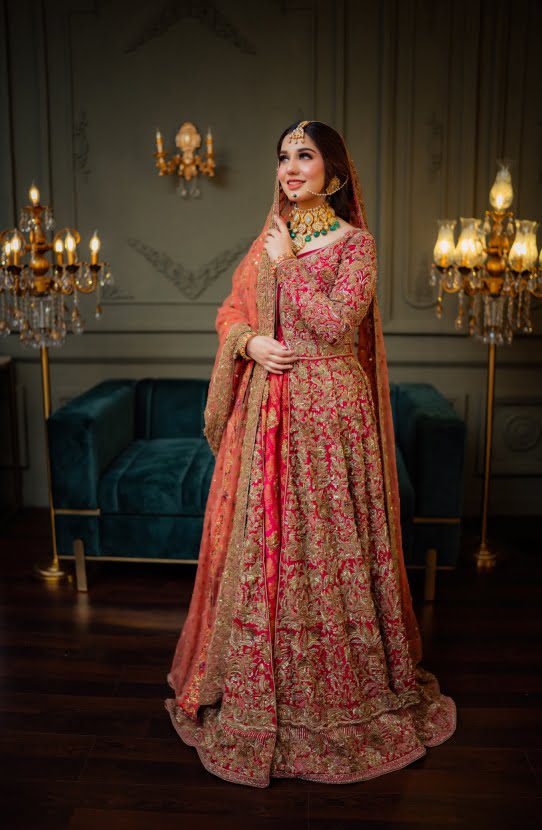 Bridal Front Open Gown with an Inner Shirt, Lehenga and Dupatta