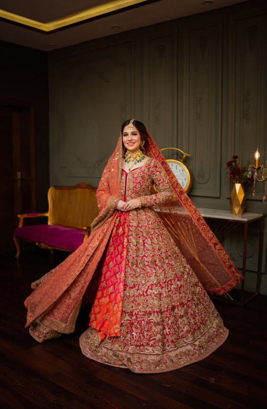 Bridal Front Open Gown with an Inner Shirt, Lehenga and Dupatta