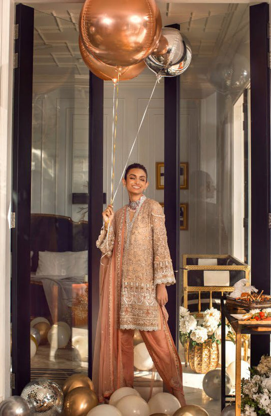 Embellished Shirt Paired with Tulip Shalwar and Dupatta