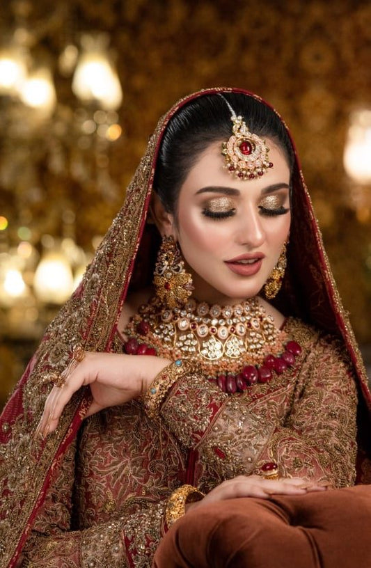 Bridal Traditional Embellished Ensemble with a Handcrafted Shawl