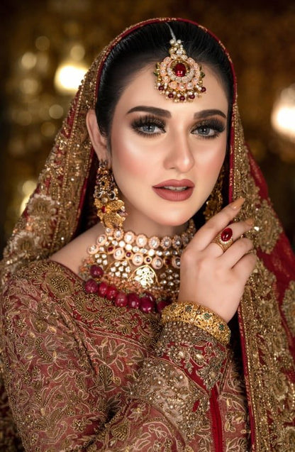 Bridal Traditional Embellished Ensemble with a Handcrafted Shawl