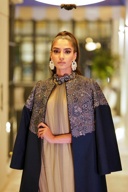 Azure - Statement Jacket Paired with a Gown with an Embellished Neckline